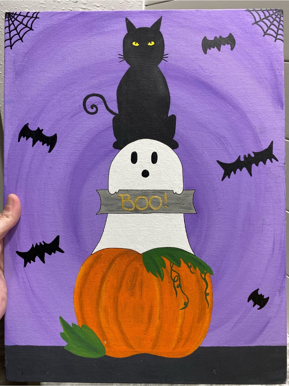 Halloween Ghost and Pumpkin Canvas Board Art - Picture 3 of 5